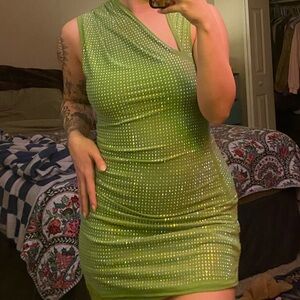 sleeveless BRAT green bedazzled rhinestone dress